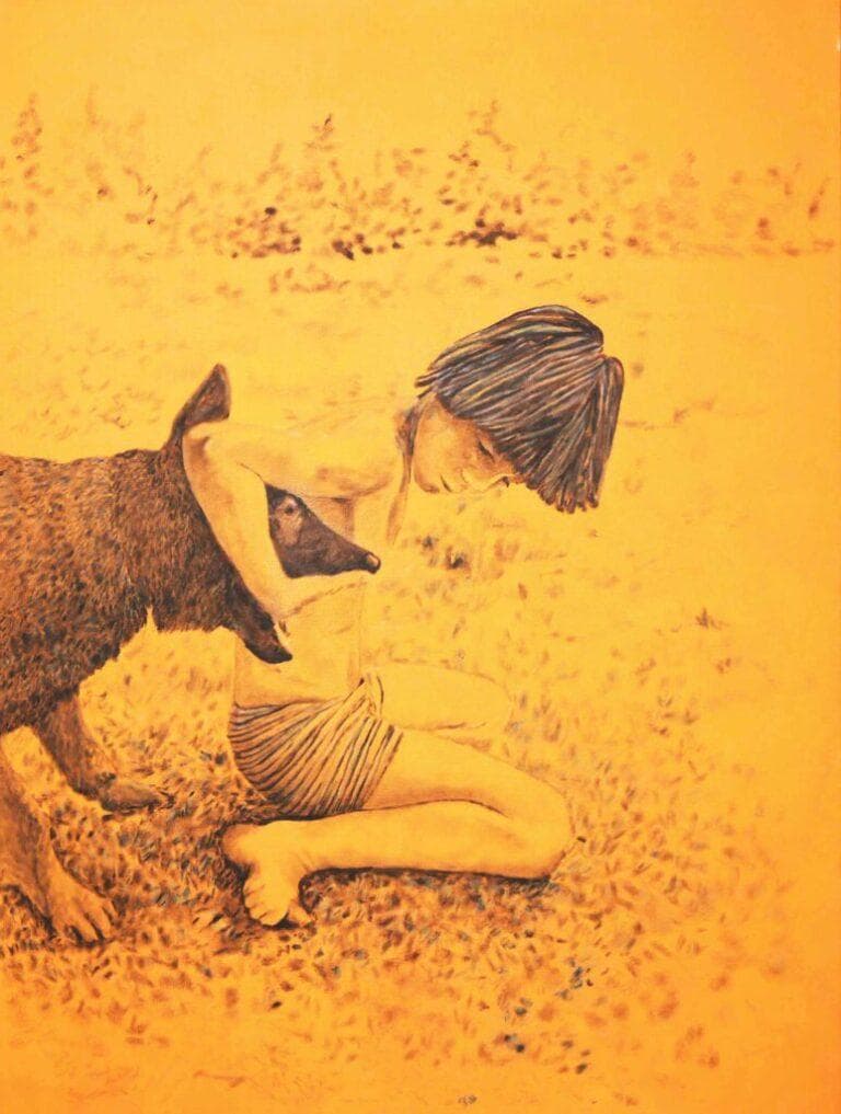 Eyal and his Dog - Oil painting