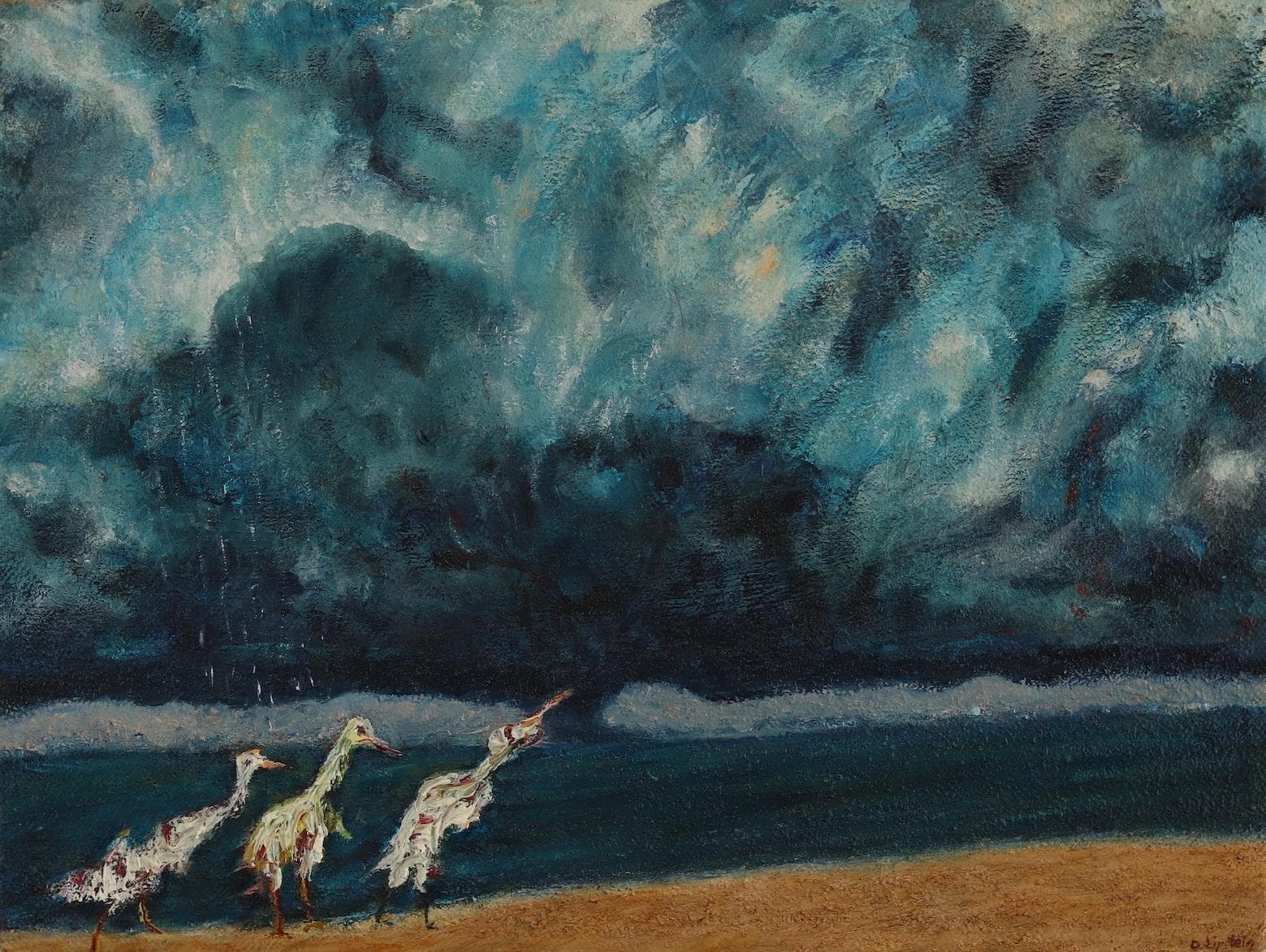 Crazed Birds on a Stormy Shore